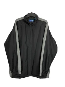 MTA Sport Windbreaker Jacket Black Size Large Full Zip Gray Stripe Pockets - Picture 1 of 11