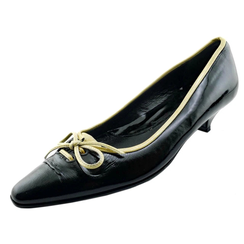 Zapatos de salón usados 2x charol negro VIA SPIGA de tacón bajo con lazo 7,5 M ITALIA Foto 1 de 4