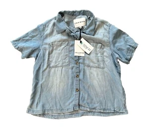 Lola River Womens Blue Chambray Button Up Shirt Size Small Denim Pocket Short - Picture 1 of 5