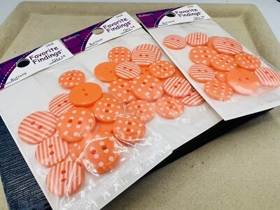 3 Cards Novelty Buttons Orange Dots & Stripes Blumenthal Lansing Sewing Crafts - Image 1 of 4