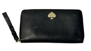 Vtg KATE SPADE New York Black Genuine Pebbled Leather Zip Around Wallet Clutch - Picture 1 of 12