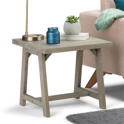 Sawhorse 22" W SOLID WOOD Modern Industrial End Side Table in Distressed Gray - Image 1 of 4