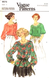 Misses Puffy Sleeve Blouses Vogue Sewing Pattern 9876 Size 14 - Picture 1 of 2