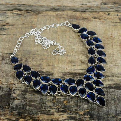 Zaffiro Blu Lab-Created Gemma Artigianale 925 Argento Sterling Gioielli - Immagine 1 di 4