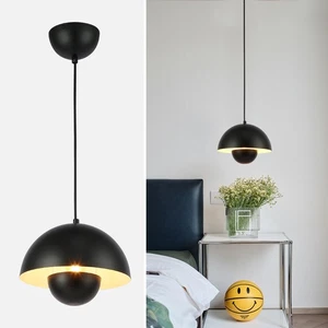 Dome Pendant Light with Round Base, Industrial Adjustable Height Black Lampsh... - Bild 1 von 7