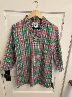 Túnica Haley And The Hound para mujer rosa verde a cuadros con volantes 100 % algodón talla M Foto 1 de 4