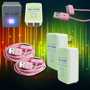 2X 4 USB PORT WALL ADAPTER+3FT CABLE POWER CHARGER DATA PINK FOR GALAXY TAB NOTE - Photo 1/1