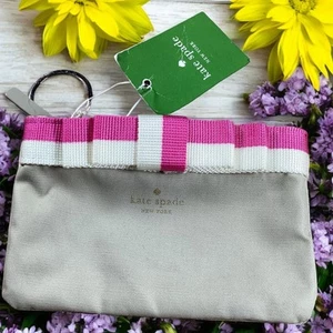 NWT Kate Spade New York Coin Change Wristlet Purse Pink White Bow - Picture 1 of 13