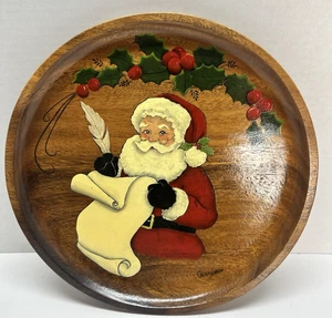 Wooden Christmas Serving Tray Hand painted Santa Old World Home Decor 12" - Picture 1 of 5