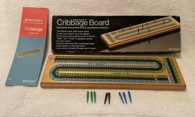 Vintage 1983 Cribbage Board 3 Track Pressman Sure Lane Solid Wood Complete - Image 1 of 4