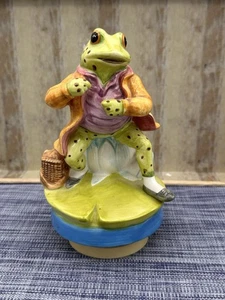 VTG 1977 Schmid Beatrix Potter Mr Jeremy Fisher Lazy River Frog Music Box Works - Picture 1 of 7