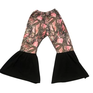 Girls 4T Pink Camo Bell Bottom Pants Black Flare Leggings Toddler Boutique - Picture 1 of 3