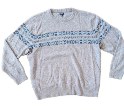 Suéter masculino J Crew XXL Fair Isle cinza asteca mistura de lã de cordeiro ao ar livre atemporal - Imagem 1 de 4
