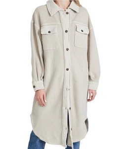 Free People Ruby Longline Jacke Knopfleiste Kragen Damen Medium Stone - Bild 1 von 10