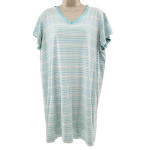 Oscar de la Renta Kleid XLarge blau weiß gelb gestreift Schlafshirt 100% Baumwolle - Bild 1 von 4