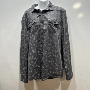 American Rag Men's Ditsy Floral Vine Shirt Black Size Large Pearl Snap - Picture 1 of 8