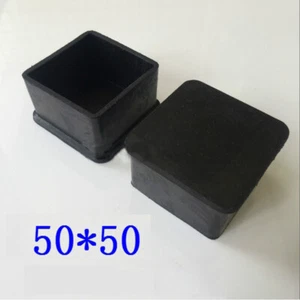 Square Rubber Chair Table Feet Furniture Tube Leg End Cover Caps Black 50*50mm - Picture 1 of 7