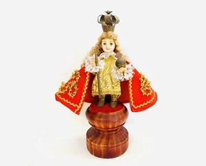 Vintage Infant Of Prague Santo Nino Doll Statue Wood Base  11” - Picture 1 of 12