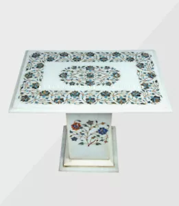 Mesa de centro antigua de mármol blanco de 20"x15" con incrustación de piedra dura con soporte - Imagen 1 de 4