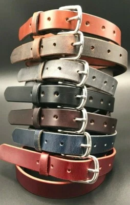 Cinto social de couro genuíno 3/4" com freio, fivela, moda ocidental feminina masculina feita à mão - Imagem 1 de 4