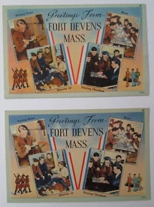 1940s Greetings From FORT DEVENS Mass. Military LINEN Postcards TICHNOR  - Picture 1 of 2