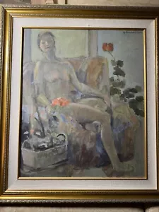 Gentile Tongino (1923 - 2001) "Nude Among Flowers" Oil Painting - Signed/Framed - Picture 1 of 16
