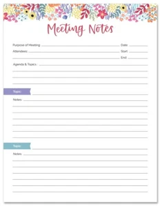 Planning Pad, 8.5" x 11", Double Sided Meeting Notes, Floral Dots - Picture 1 of 15