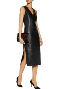 Women Black Leather Dress Real Genuine Lambskin Evening & Cocktail Ladies Dress - Picture 1 of 7