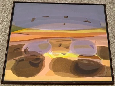 Framed Abstract Landscape Seascape Vintage Painting 70s Modern Wall Art Signed - Image 1 of 4
