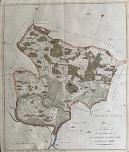 Mapa antiguo de los cien de 1780 Tenterden, Blackburn, Oxley & Ham, Kent. Hasted - Imagen 1 de 5