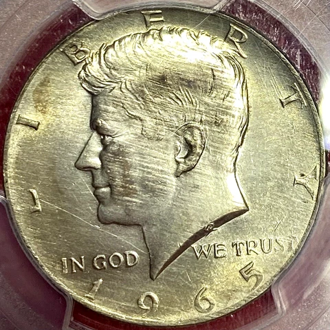 1965 KENNEDY HALF MISSING SILVER CLAD LAYER OBV ERROR PCGS MS-64! Cover