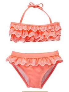 NWT Gymboree Girl Swim Shop Tangerine Ruffle 2-Piece Swimsuit 4 5 6 7 8 10 12 - Picture 1 of 5