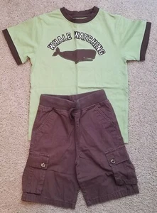 GYMBOREE Boys Sz 7 Green Whale Tee & Brown Cargo Shorts ~  - Picture 1 of 5