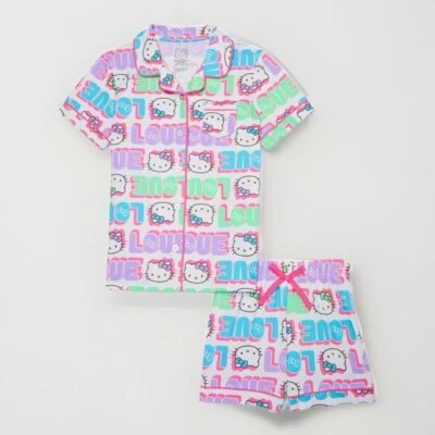 Hello Kitty Bebé Niña Rosa Amor 2 Piezas Pijama Camisa Conjunto Corto XS 4/5 NUEVO CON ETIQUETAS Foto 1 de 3