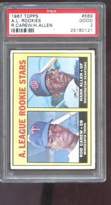 1967 Topps #569 A L Rookie Stars Rod Carew Hank Allen PSA 2 Graded Baseball Card - Image 1 of 2
