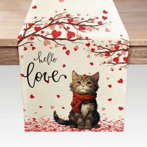 Cute Animal Heart Table Runner 72 inch for Long Table Heat Resistant Stain - Picture 1 of 2