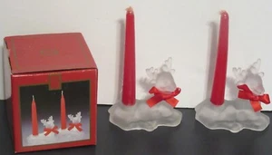 Madison Avenue Set of 2 Frosted Reindeer Candle Holders w Red Ribbon New in Box - Picture 1 of 11