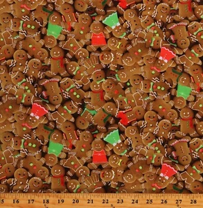 Cotton Christmas Gingerbreads Holiday Food Dessert Fabric Print by Yard D502.94 - Picture 1 of 1