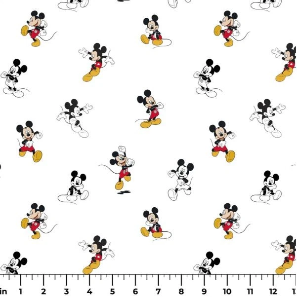 Algodón Mickey Tradicional Clásico Dije Niños Tela Blanca Estampado por Yarda D601.10 Foto 1 de 1