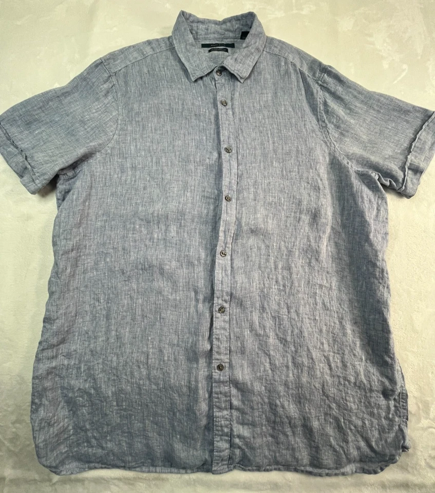 PERRY ELLIS Mens XLT Shirt Linen Light Blue Short Sleeve XL Tall - Image 1 of 4