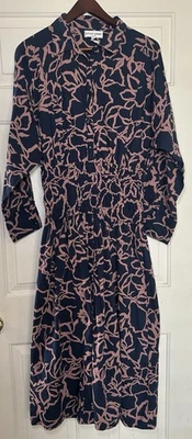 Apiece Apart Smocked Shirt Dress Size L Organic Cotton Navy & Pink - Image 1 of 4