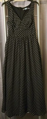 Maxi Vestido Eva Franco Para Mujer Talla 4 Sin Mangas Negro Lunares Ajuste y Acampanado Foto 1 de 4