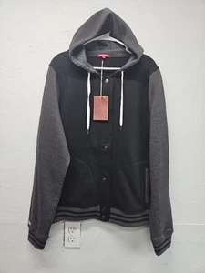 Mitchell and Ness | XL Full Button Black & Gray Varsity Jacket Hoodie | NWT - Picture 1 of 5