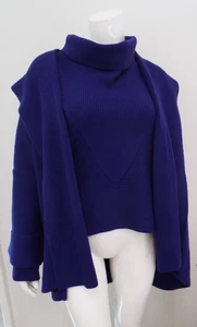 KENZO Y2K Purple Royal Blue Chunky Wool Sweater Set Cardigan Turtleneck Pullover - Picture 1 of 24