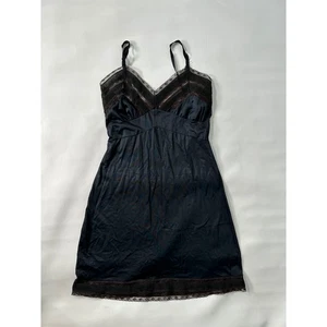 Vintage schwarz Spitzenbesatz Satin Slip Kleid Camisole Dessous Damengröße Small - Bild 1 von 9