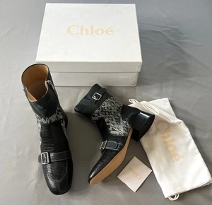 NEW CHLOÉ BLACK & DARK GREEN CALF LEATHER ANKLE BOOTS /SHOES US 10.5 SZ EU/IT 41 - Bild 1 von 16