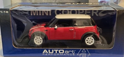 1/18 Autoart BMW Mini Cooper Diecast Model Red W/White Stripes *READ* - Image 1 of 4