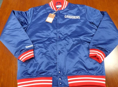 CHAQUETA NUEVA CON ETIQUETAS MITCHELL & NESS NHL MONTREAL CANADIENSES AZUL SATINADO TALLA XL $150.00 Foto 1 de 4
