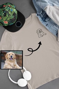 Personalisiertes Haustier Umriss T-Shirt - individuell bestickt Hund oder Katze Skizze Foto - Bild 1 von 6