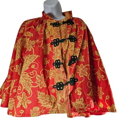Vintage 60s Chinese Cape Womens Size Small Red Yellow Frog Button - Image 1 of 4